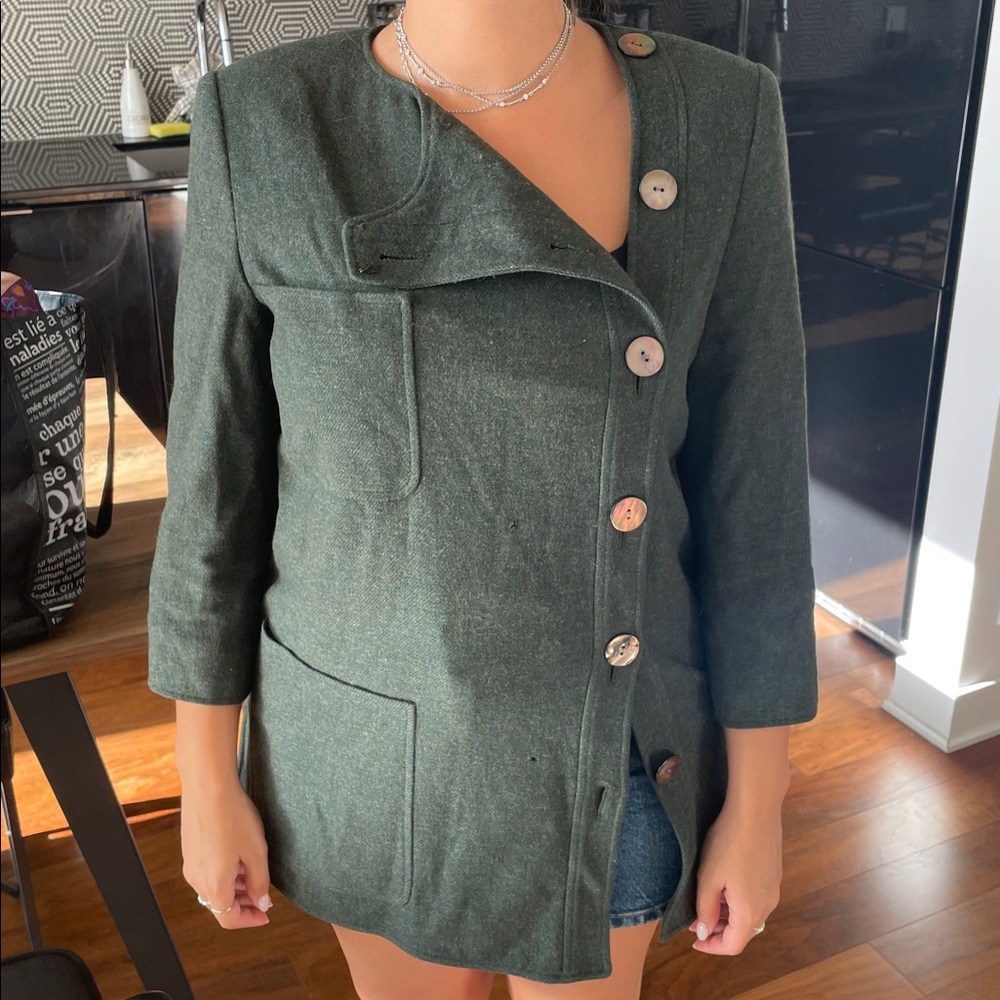 Vintage Valentino Boutique Green Wool Coat with Unique Buttons